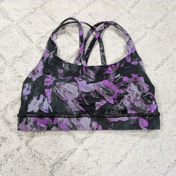 lululemon athletica Other - Lululemon Sports Bra Women's 4 Black Purple Floral Shift Energy Yoga Strappy